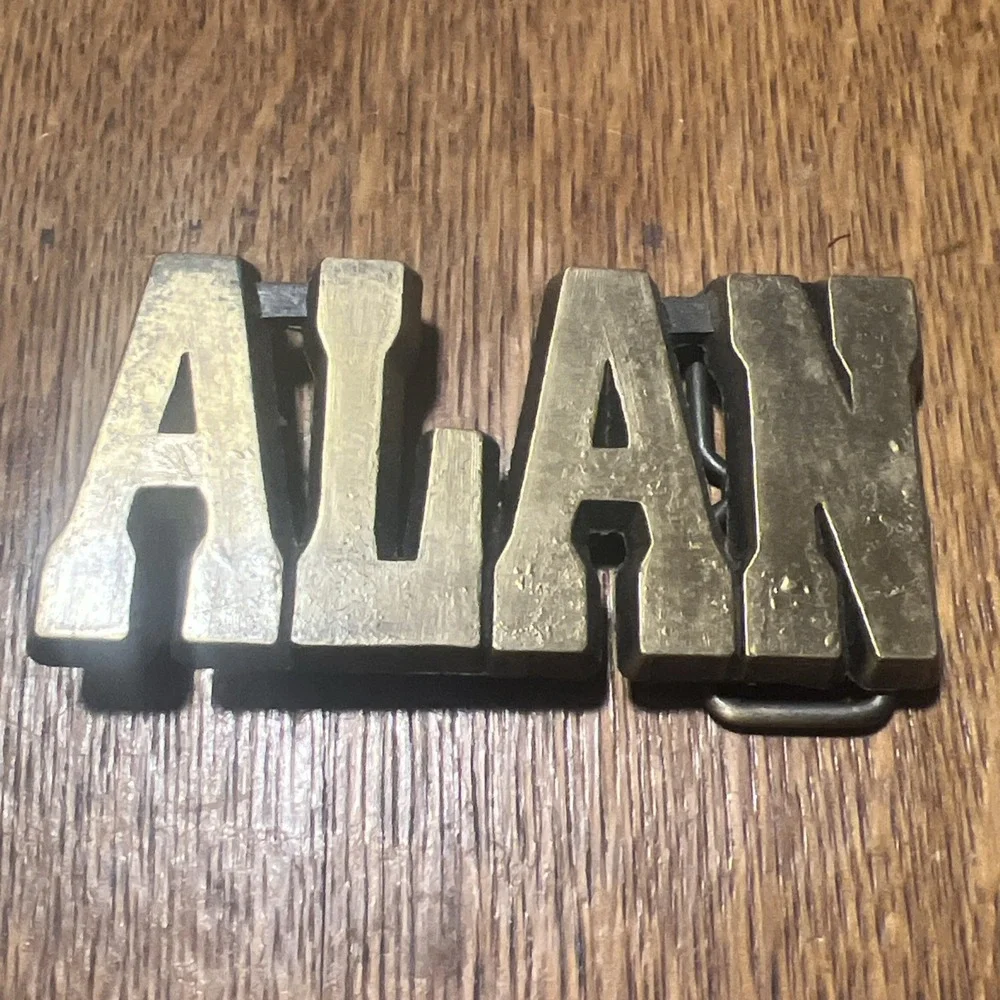 Vintage ROYP Solid Brass Name “ALAN” Belt Buckle–1970s USA–Retro Cast Brass B12